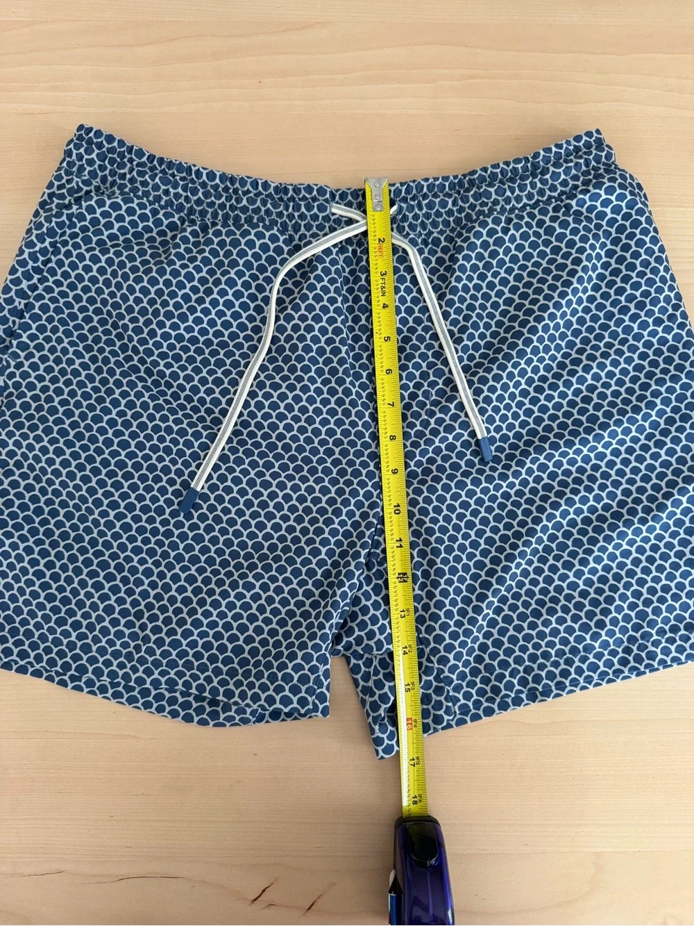 Faherty Shorelite Swim Trunks Mens XL Blue Fish Scale Print Drawstring Shorts
